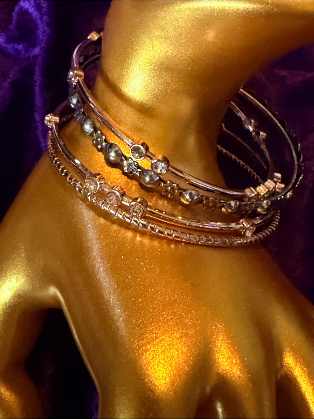 4?Rose Gold Multi-Stack Crystal Bangle Bracelet Set